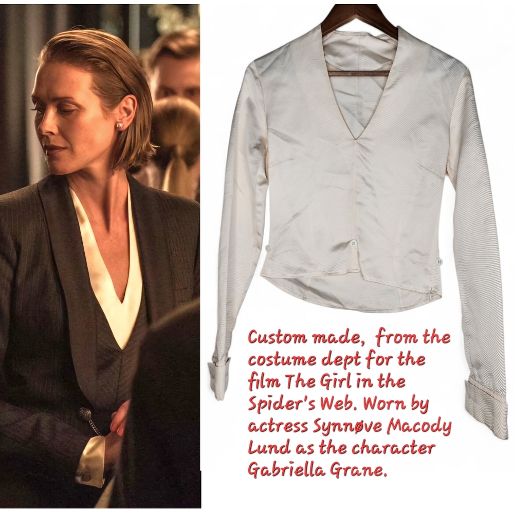 The Girl in The Spider's Web Custom Long Sleeve French Cuff Top in Ivory Size S